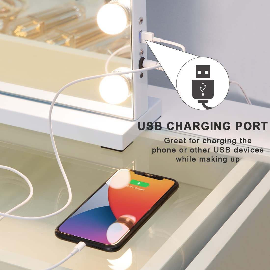 Large Hollywood Vanity Mirror with Lights Wall Mount Tabletop Metal White