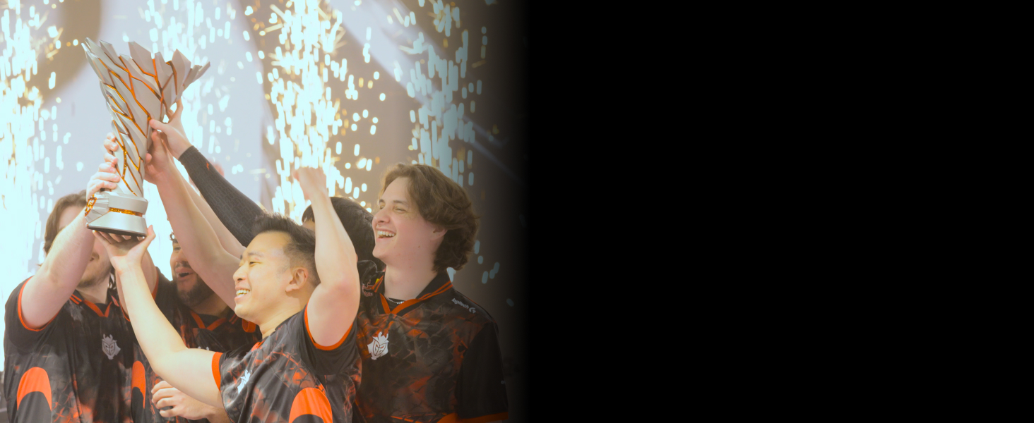 The G2 Valorant pro team celebrated their win by holding the trophy up as a team