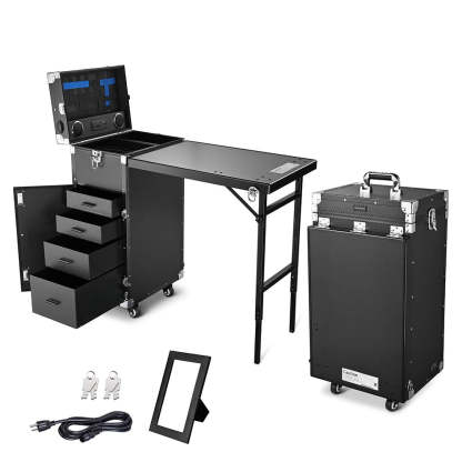 Byootique Nail Table Makeup Station Speaker Drawers Mirror