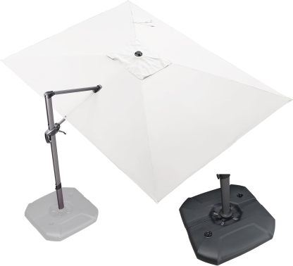 11 Feet Patio Umbrella with Base Outdoor Cantilever Round Umbrella Aluminum Offset Umbrella with 360-degree Rotation for Garden Deck Pool Patio, Beige