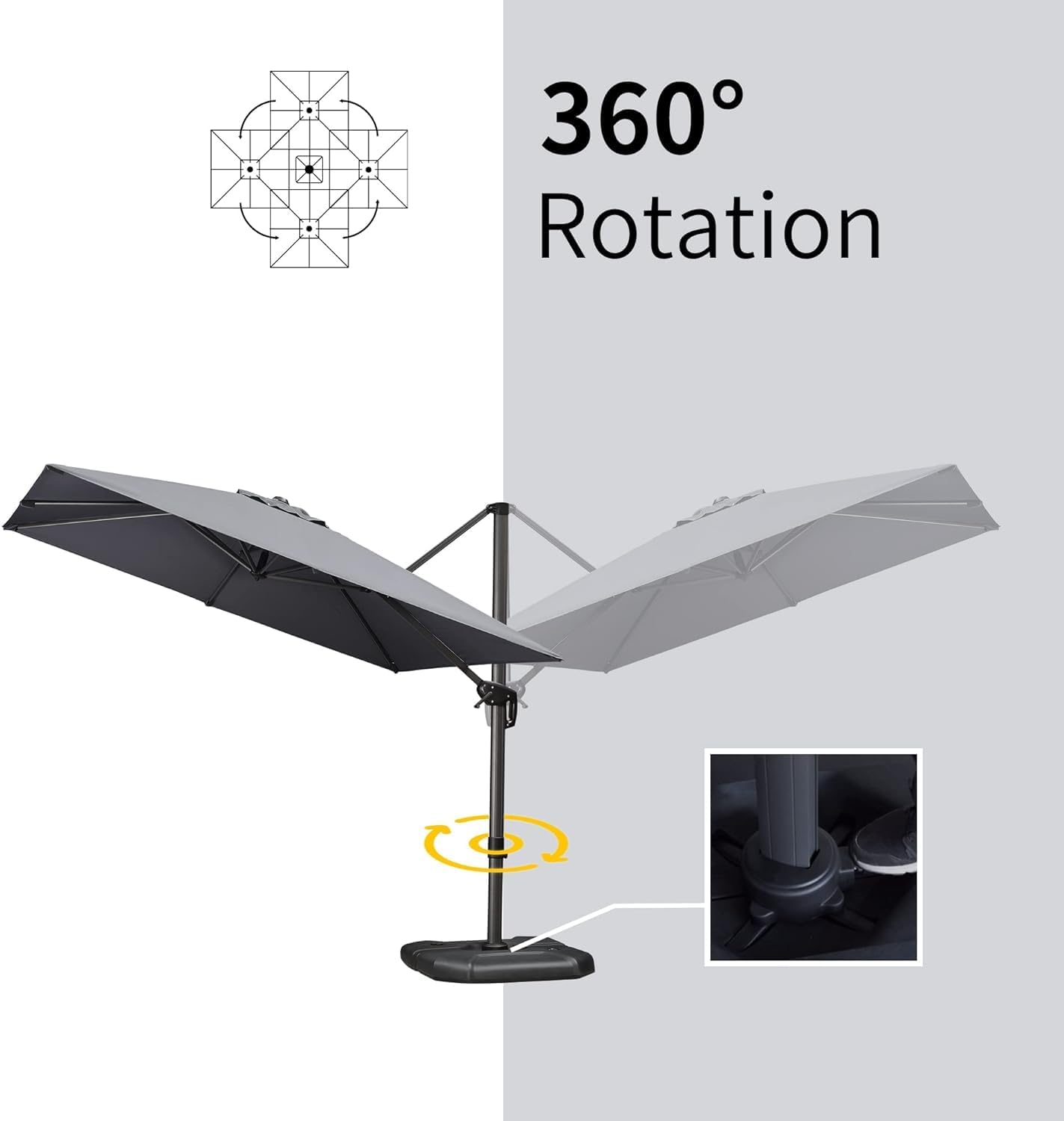 11 Feet Patio Umbrella with Base Outdoor Cantilever Round Umbrella Aluminum Offset Umbrella with 360-degree Rotation for Garden Deck Pool Patio, Beige