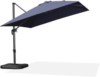 11 Feet Patio Umbrella with Base Outdoor Cantilever Round Umbrella Aluminum Offset Umbrella with 360-degree Rotation for Garden Deck Pool Patio, Beige