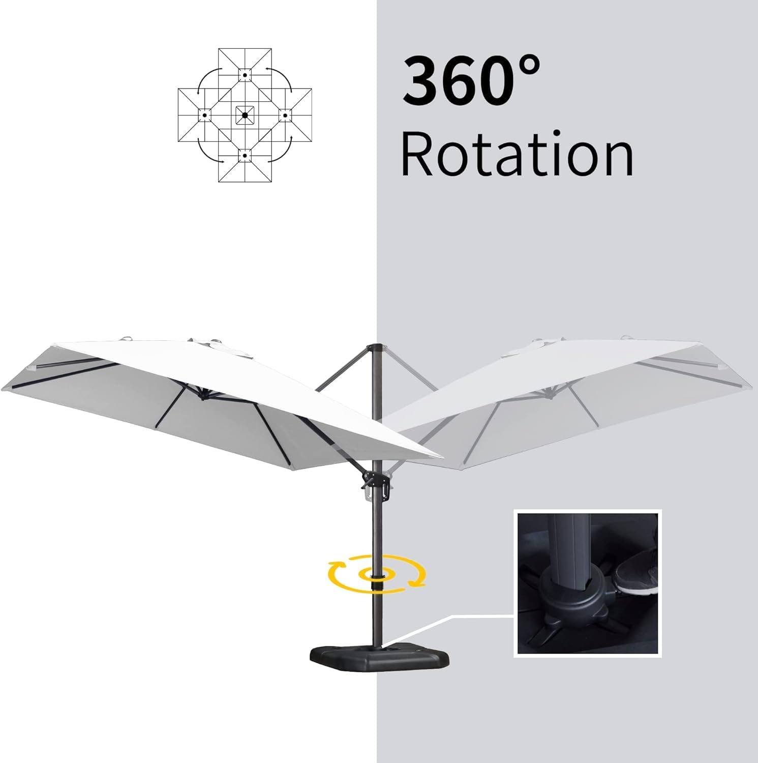 11 Feet Patio Umbrella with Base Outdoor Cantilever Round Umbrella Aluminum Offset Umbrella with 360-degree Rotation for Garden Deck Pool Patio, Beige