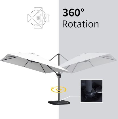 11 Feet Patio Umbrella with Base Outdoor Cantilever Round Umbrella Aluminum Offset Umbrella with 360-degree Rotation for Garden Deck Pool Patio, Beige