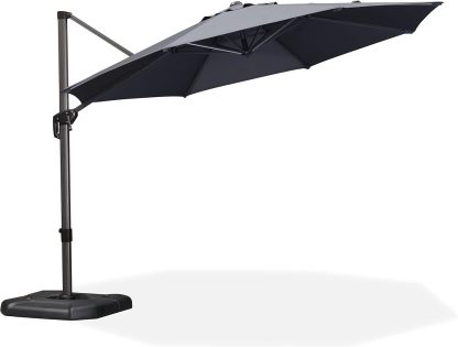 11 Feet Patio Umbrella with Base Outdoor Cantilever Round Umbrella Aluminum Offset Umbrella with 360-degree Rotation for Garden Deck Pool Patio, Beige