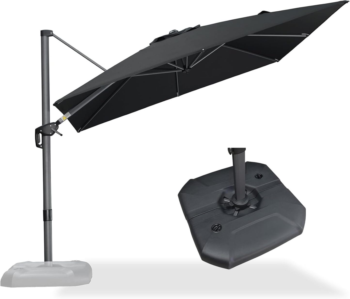 11 Feet Patio Umbrella with Base Outdoor Cantilever Round Umbrella Aluminum Offset Umbrella with 360-degree Rotation for Garden Deck Pool Patio, Beige