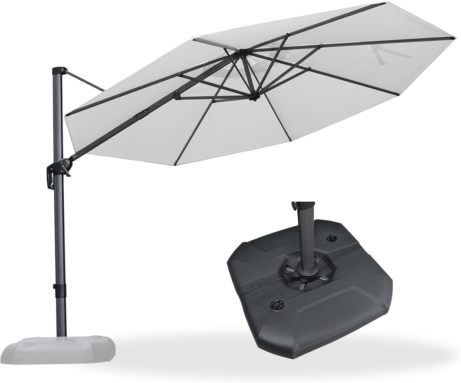 11 Feet Patio Umbrella with Base Outdoor Cantilever Round Umbrella Aluminum Offset Umbrella with 360-degree Rotation for Garden Deck Pool Patio, Beige