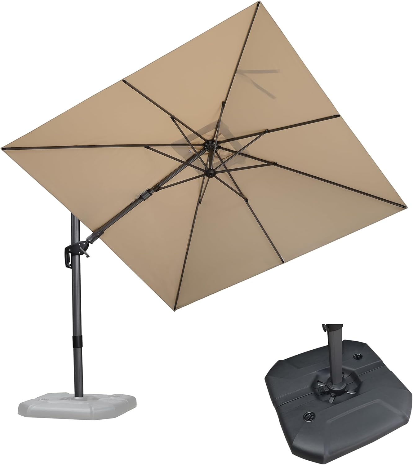 11 Feet Patio Umbrella with Base Outdoor Cantilever Round Umbrella Aluminum Offset Umbrella with 360-degree Rotation for Garden Deck Pool Patio, Beige
