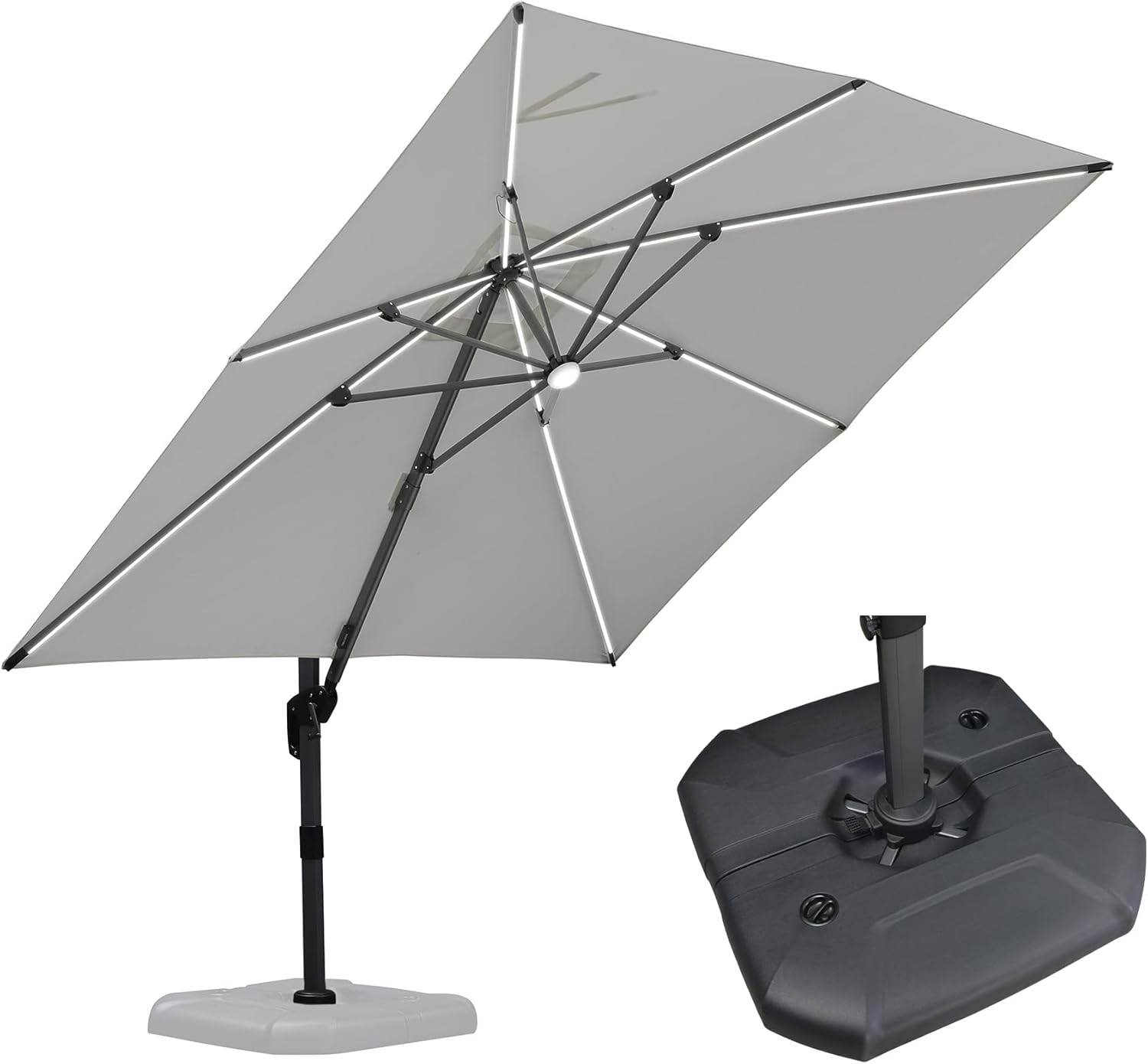 11 Feet Patio Umbrella with Base Outdoor Cantilever Round Umbrella Aluminum Offset Umbrella with 360-degree Rotation for Garden Deck Pool Patio, Beige