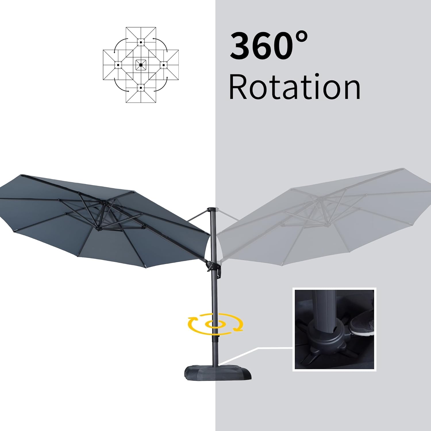 11 Feet Patio Umbrella with Base Outdoor Cantilever Round Umbrella Aluminum Offset Umbrella with 360-degree Rotation for Garden Deck Pool Patio, Beige