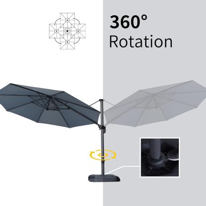 11 Feet Patio Umbrella with Base Outdoor Cantilever Round Umbrella Aluminum Offset Umbrella with 360-degree Rotation for Garden Deck Pool Patio, Beige