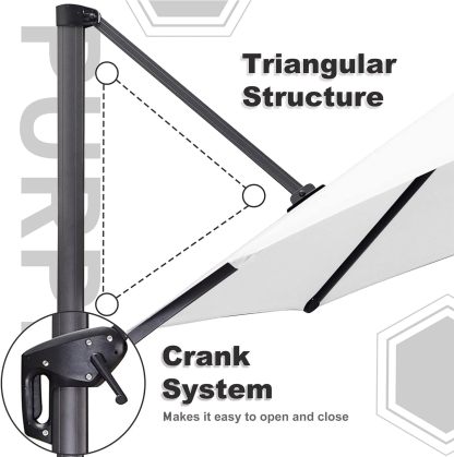 11 Feet Patio Umbrella with Base Outdoor Cantilever Round Umbrella Aluminum Offset Umbrella with 360-degree Rotation for Garden Deck Pool Patio, Beige