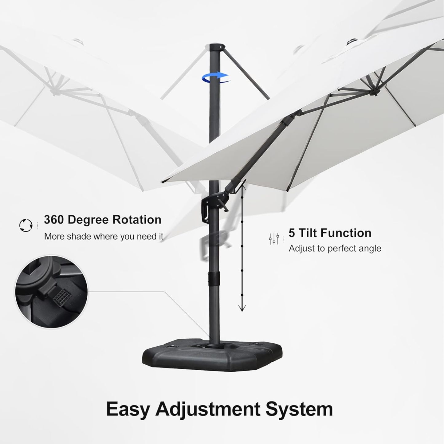 11 Feet Patio Umbrella with Base Outdoor Cantilever Round Umbrella Aluminum Offset Umbrella with 360-degree Rotation for Garden Deck Pool Patio, Beige