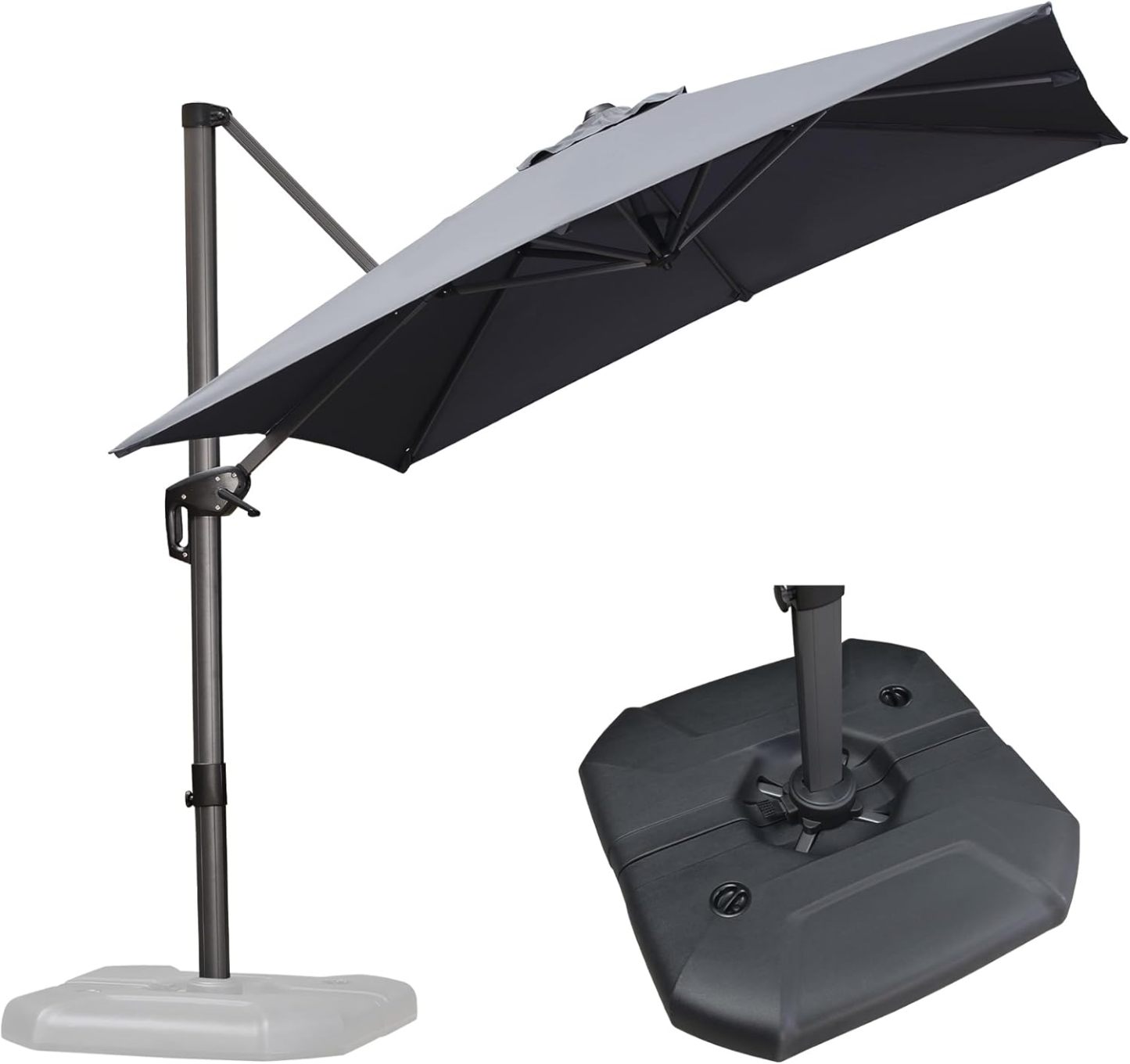 11 Feet Patio Umbrella with Base Outdoor Cantilever Round Umbrella Aluminum Offset Umbrella with 360-degree Rotation for Garden Deck Pool Patio, Beige