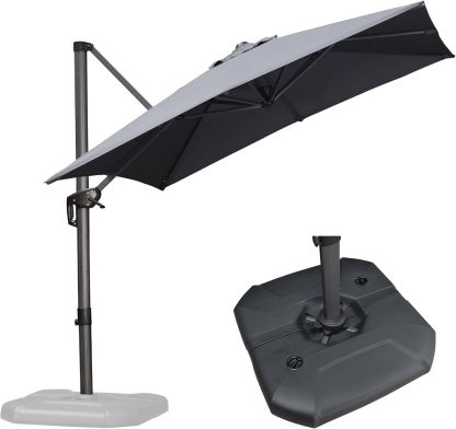 11 Feet Patio Umbrella with Base Outdoor Cantilever Round Umbrella Aluminum Offset Umbrella with 360-degree Rotation for Garden Deck Pool Patio, Beige