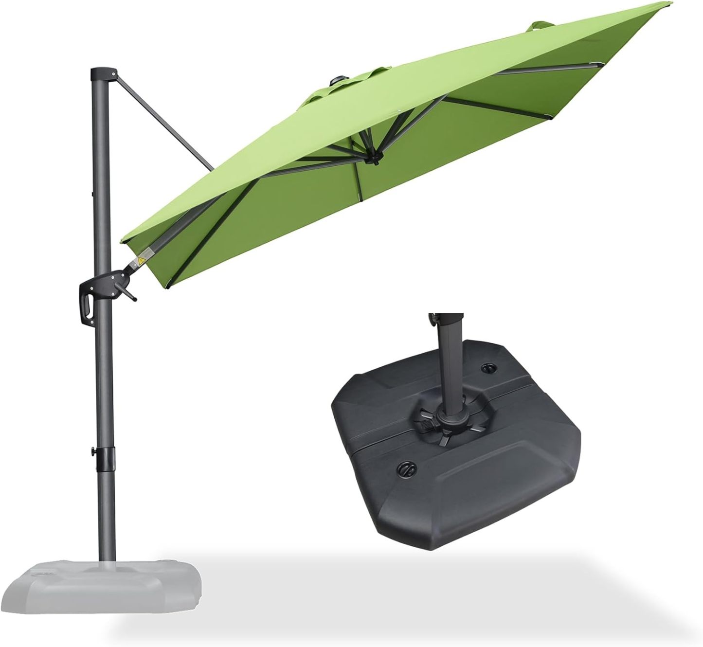 11 Feet Patio Umbrella with Base Outdoor Cantilever Round Umbrella Aluminum Offset Umbrella with 360-degree Rotation for Garden Deck Pool Patio, Beige