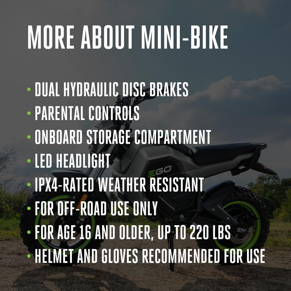 EGO Power+ EGO MB1005-2 28 MPH Battery-Powered Electric Mini Bike (2X 7.5AH Batteries Included), Large
