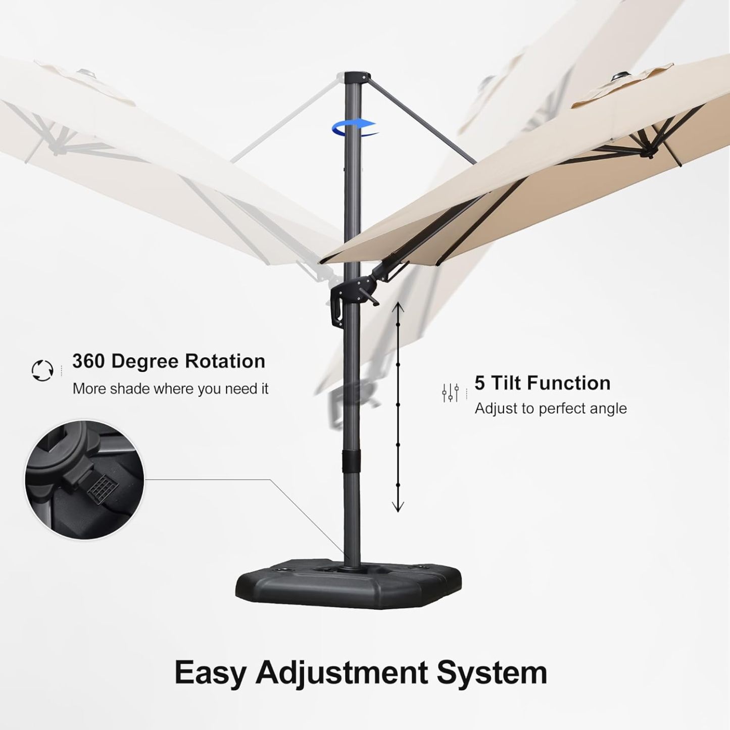 11 Feet Patio Umbrella with Base Outdoor Cantilever Round Umbrella Aluminum Offset Umbrella with 360-degree Rotation for Garden Deck Pool Patio, Beige