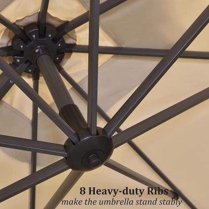 11 Feet Patio Umbrella with Base Outdoor Cantilever Round Umbrella Aluminum Offset Umbrella with 360-degree Rotation for Garden Deck Pool Patio, Beige