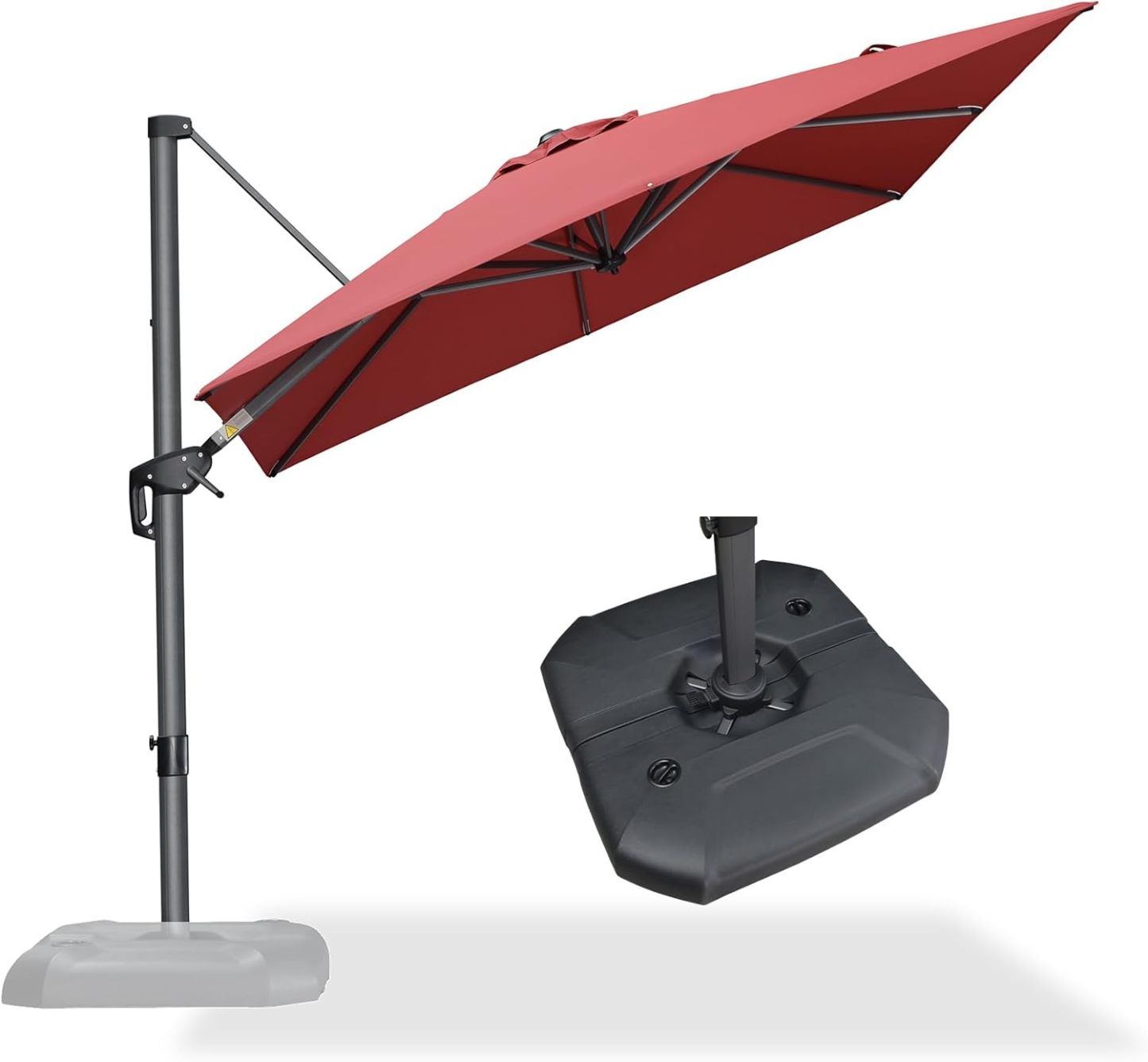 11 Feet Patio Umbrella with Base Outdoor Cantilever Round Umbrella Aluminum Offset Umbrella with 360-degree Rotation for Garden Deck Pool Patio, Beige