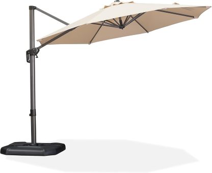 11 Feet Patio Umbrella with Base Outdoor Cantilever Round Umbrella Aluminum Offset Umbrella with 360-degree Rotation for Garden Deck Pool Patio, Beige