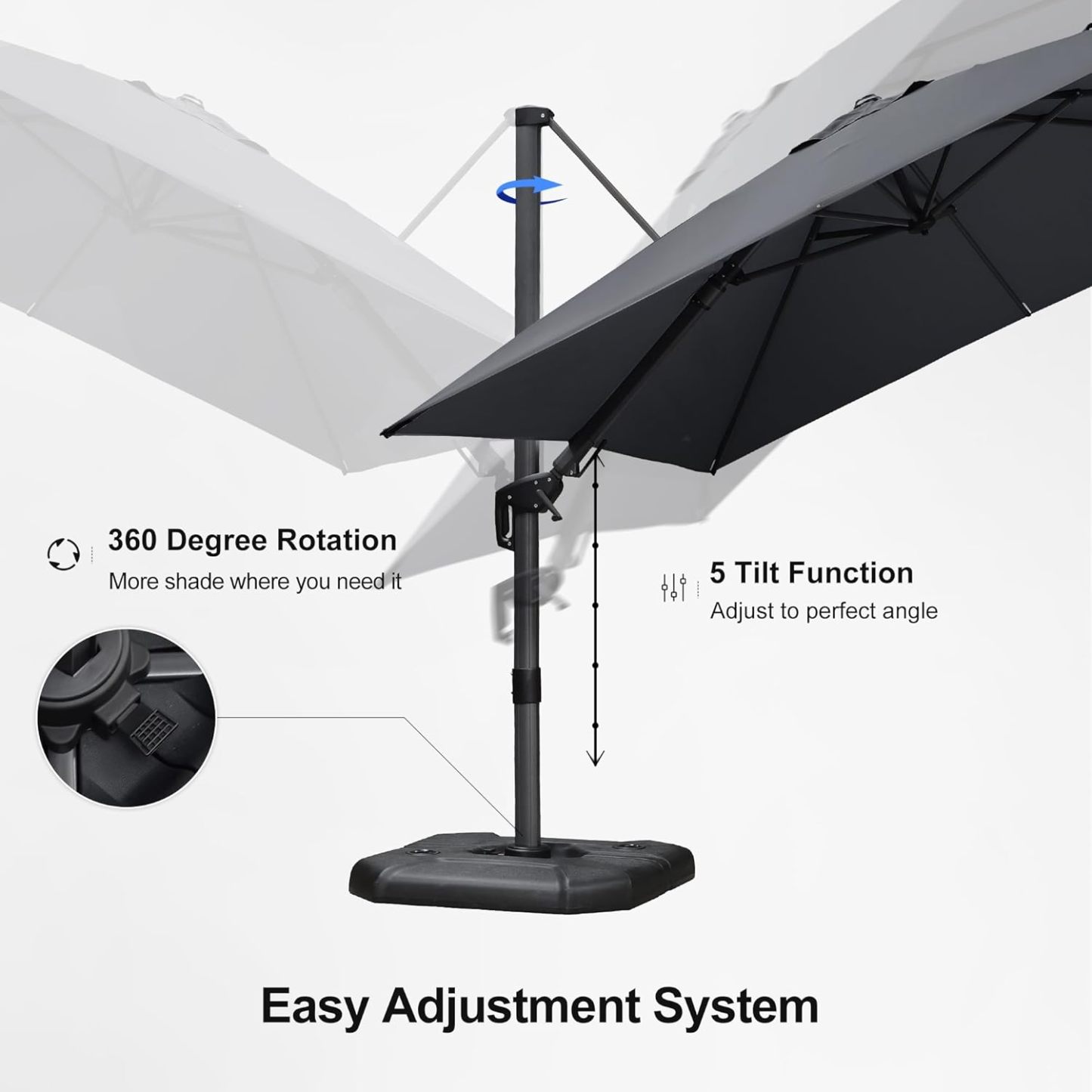 11 Feet Patio Umbrella with Base Outdoor Cantilever Round Umbrella Aluminum Offset Umbrella with 360-degree Rotation for Garden Deck Pool Patio, Beige