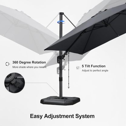 11 Feet Patio Umbrella with Base Outdoor Cantilever Round Umbrella Aluminum Offset Umbrella with 360-degree Rotation for Garden Deck Pool Patio, Beige