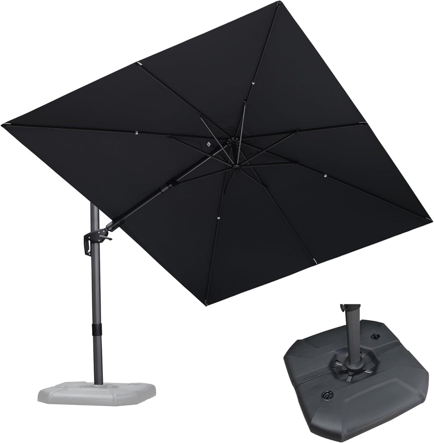 11 Feet Patio Umbrella with Base Outdoor Cantilever Round Umbrella Aluminum Offset Umbrella with 360-degree Rotation for Garden Deck Pool Patio, Beige