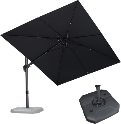 11 Feet Patio Umbrella with Base Outdoor Cantilever Round Umbrella Aluminum Offset Umbrella with 360-degree Rotation for Garden Deck Pool Patio, Beige