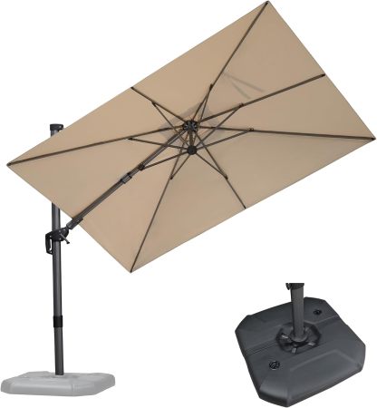 11 Feet Patio Umbrella with Base Outdoor Cantilever Round Umbrella Aluminum Offset Umbrella with 360-degree Rotation for Garden Deck Pool Patio, Beige