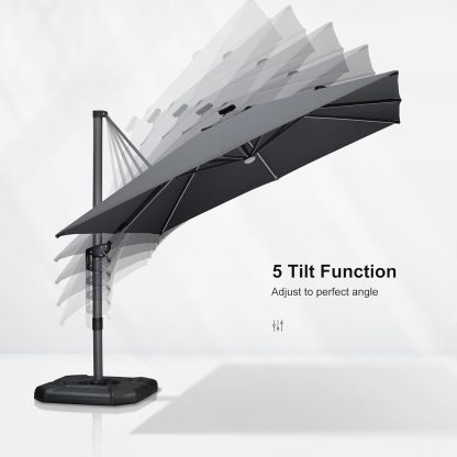 11 Feet Patio Umbrella with Base Outdoor Cantilever Round Umbrella Aluminum Offset Umbrella with 360-degree Rotation for Garden Deck Pool Patio, Beige