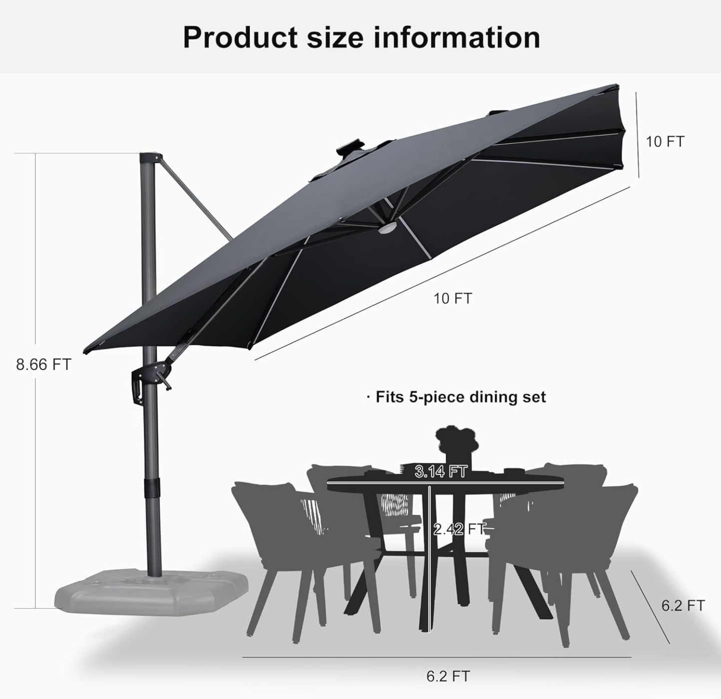 11 Feet Patio Umbrella with Base Outdoor Cantilever Round Umbrella Aluminum Offset Umbrella with 360-degree Rotation for Garden Deck Pool Patio, Beige