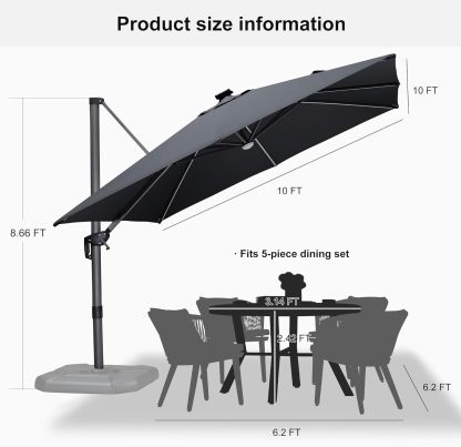 11 Feet Patio Umbrella with Base Outdoor Cantilever Round Umbrella Aluminum Offset Umbrella with 360-degree Rotation for Garden Deck Pool Patio, Beige