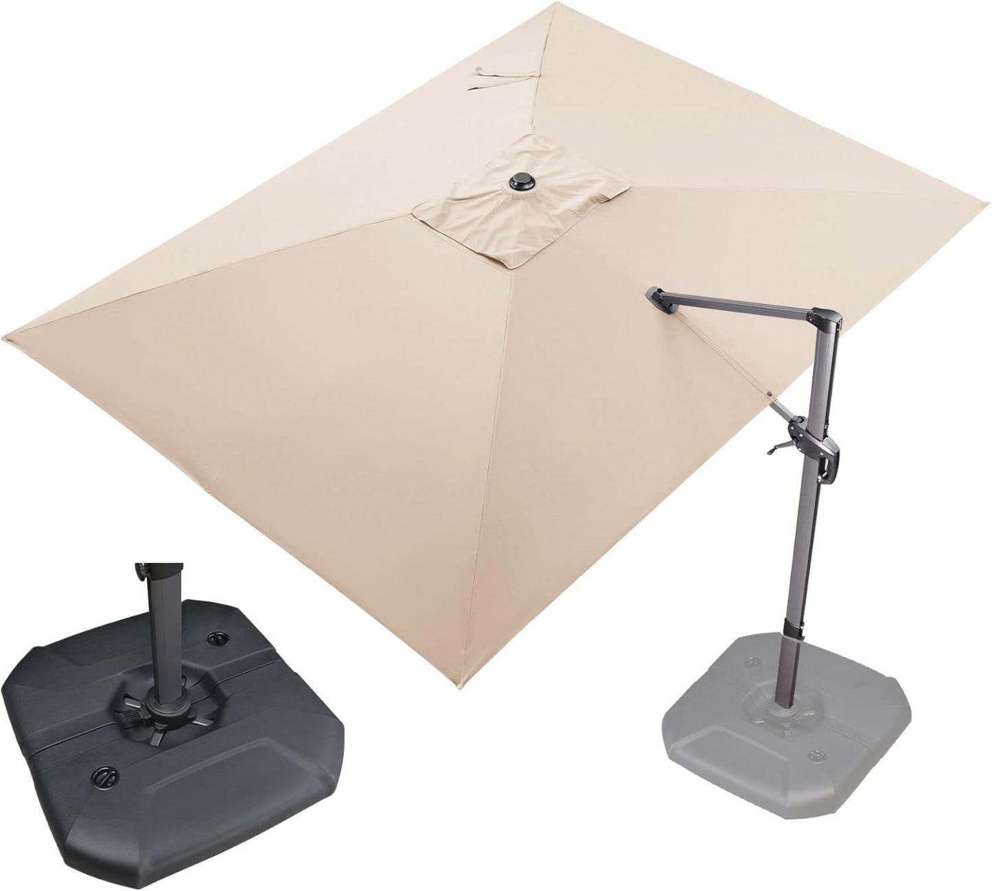 11 Feet Patio Umbrella with Base Outdoor Cantilever Round Umbrella Aluminum Offset Umbrella with 360-degree Rotation for Garden Deck Pool Patio, Beige