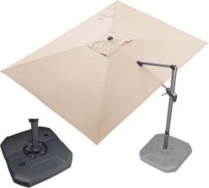 11 Feet Patio Umbrella with Base Outdoor Cantilever Round Umbrella Aluminum Offset Umbrella with 360-degree Rotation for Garden Deck Pool Patio, Beige
