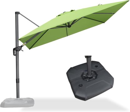 11 Feet Patio Umbrella with Base Outdoor Cantilever Round Umbrella Aluminum Offset Umbrella with 360-degree Rotation for Garden Deck Pool Patio, Beige