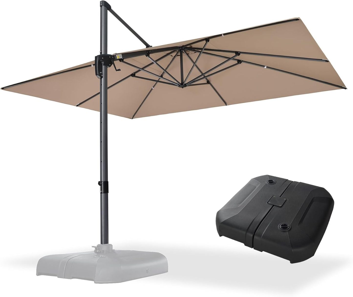 11 Feet Patio Umbrella with Base Outdoor Cantilever Round Umbrella Aluminum Offset Umbrella with 360-degree Rotation for Garden Deck Pool Patio, Beige