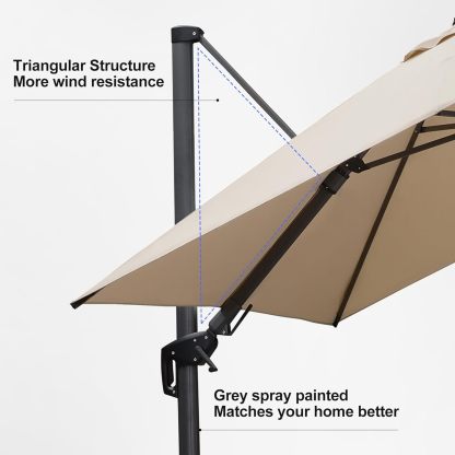 11 Feet Patio Umbrella with Base Outdoor Cantilever Round Umbrella Aluminum Offset Umbrella with 360-degree Rotation for Garden Deck Pool Patio, Beige