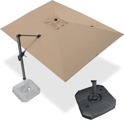 11 Feet Patio Umbrella with Base Outdoor Cantilever Round Umbrella Aluminum Offset Umbrella with 360-degree Rotation for Garden Deck Pool Patio, Beige