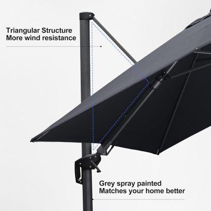 11 Feet Patio Umbrella with Base Outdoor Cantilever Round Umbrella Aluminum Offset Umbrella with 360-degree Rotation for Garden Deck Pool Patio, Beige