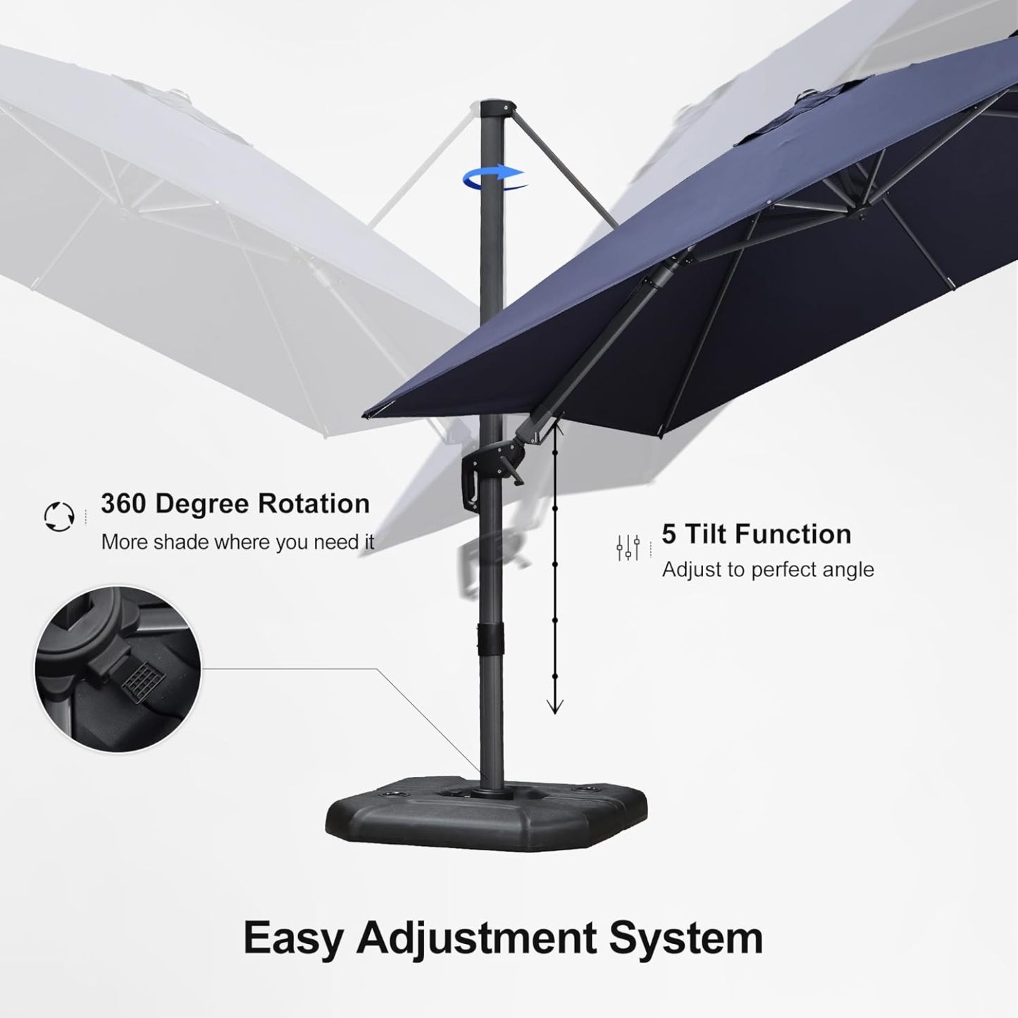 11 Feet Patio Umbrella with Base Outdoor Cantilever Round Umbrella Aluminum Offset Umbrella with 360-degree Rotation for Garden Deck Pool Patio, Beige