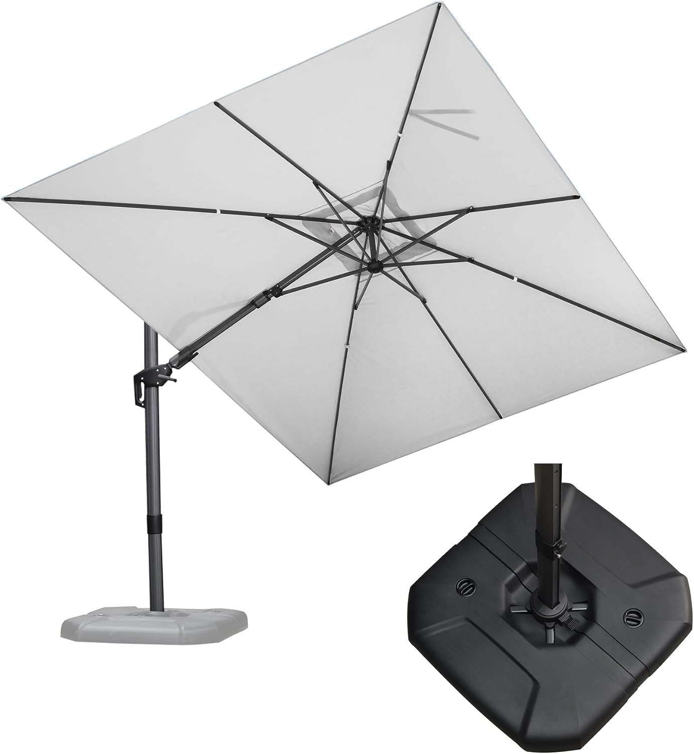 11 Feet Patio Umbrella with Base Outdoor Cantilever Round Umbrella Aluminum Offset Umbrella with 360-degree Rotation for Garden Deck Pool Patio, Beige