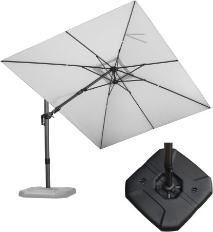 11 Feet Patio Umbrella with Base Outdoor Cantilever Round Umbrella Aluminum Offset Umbrella with 360-degree Rotation for Garden Deck Pool Patio, Beige