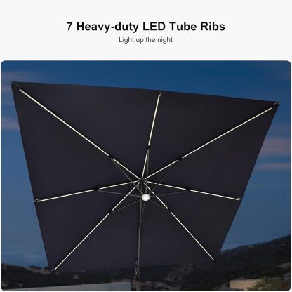 11 Feet Patio Umbrella with Base Outdoor Cantilever Round Umbrella Aluminum Offset Umbrella with 360-degree Rotation for Garden Deck Pool Patio, Beige