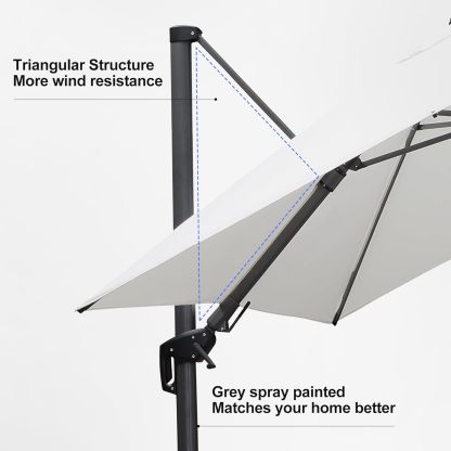 11 Feet Patio Umbrella with Base Outdoor Cantilever Round Umbrella Aluminum Offset Umbrella with 360-degree Rotation for Garden Deck Pool Patio, Beige