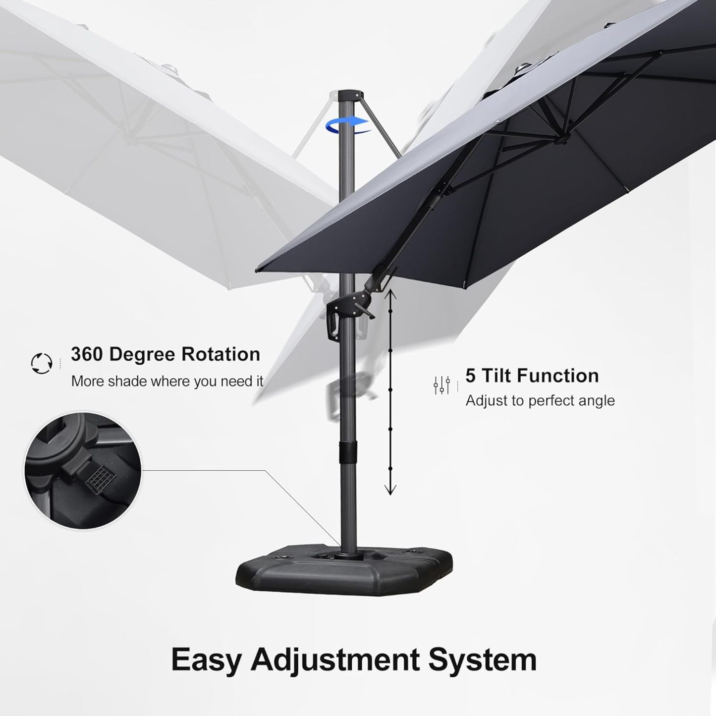 11 Feet Patio Umbrella with Base Outdoor Cantilever Round Umbrella Aluminum Offset Umbrella with 360-degree Rotation for Garden Deck Pool Patio, Beige