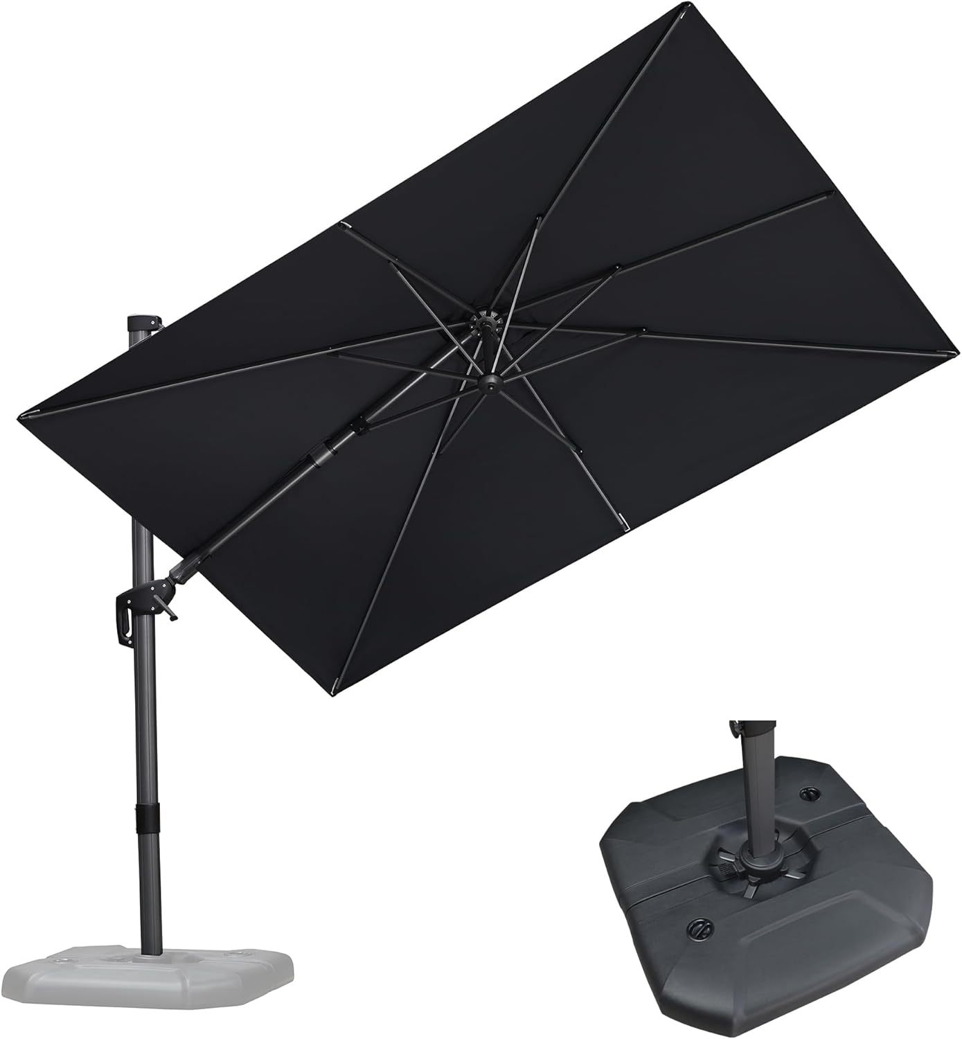 11 Feet Patio Umbrella with Base Outdoor Cantilever Round Umbrella Aluminum Offset Umbrella with 360-degree Rotation for Garden Deck Pool Patio, Beige