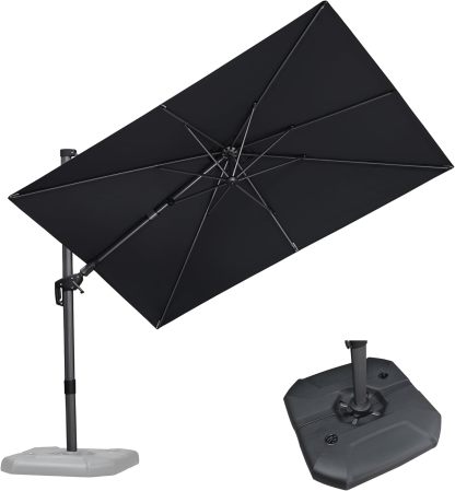 11 Feet Patio Umbrella with Base Outdoor Cantilever Round Umbrella Aluminum Offset Umbrella with 360-degree Rotation for Garden Deck Pool Patio, Beige