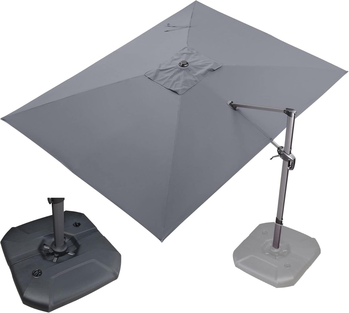 11 Feet Patio Umbrella with Base Outdoor Cantilever Round Umbrella Aluminum Offset Umbrella with 360-degree Rotation for Garden Deck Pool Patio, Beige