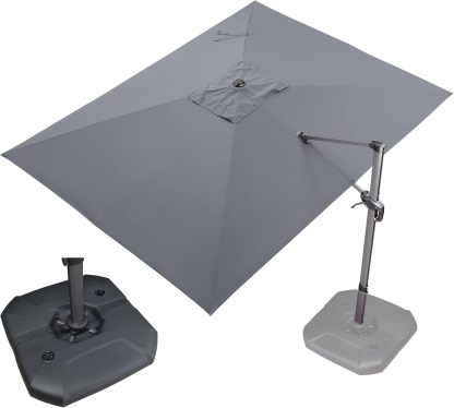 11 Feet Patio Umbrella with Base Outdoor Cantilever Round Umbrella Aluminum Offset Umbrella with 360-degree Rotation for Garden Deck Pool Patio, Beige